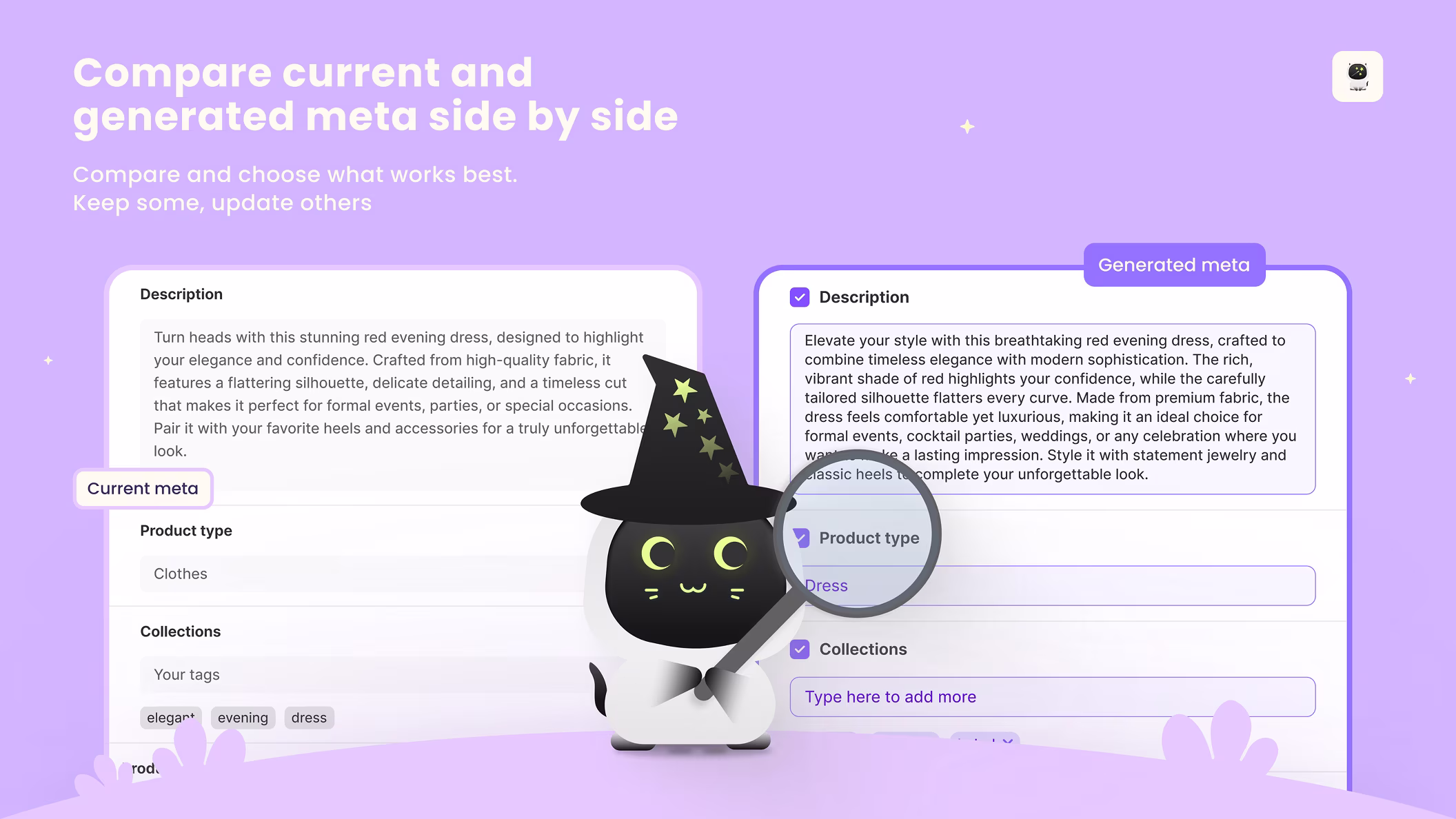 Compare current and generated meta side by side