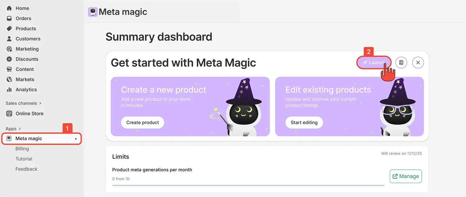 Start from dashboard