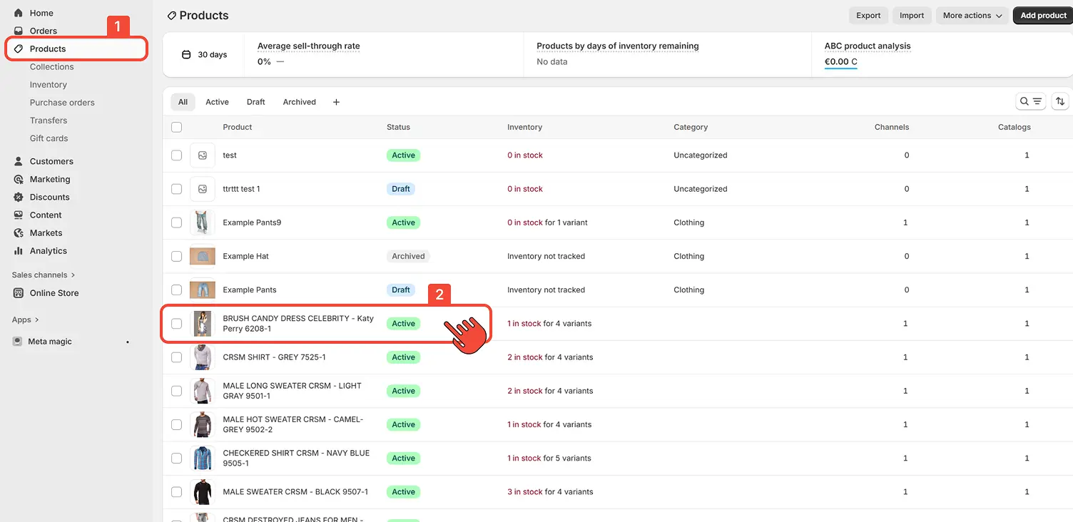 Open product edit page