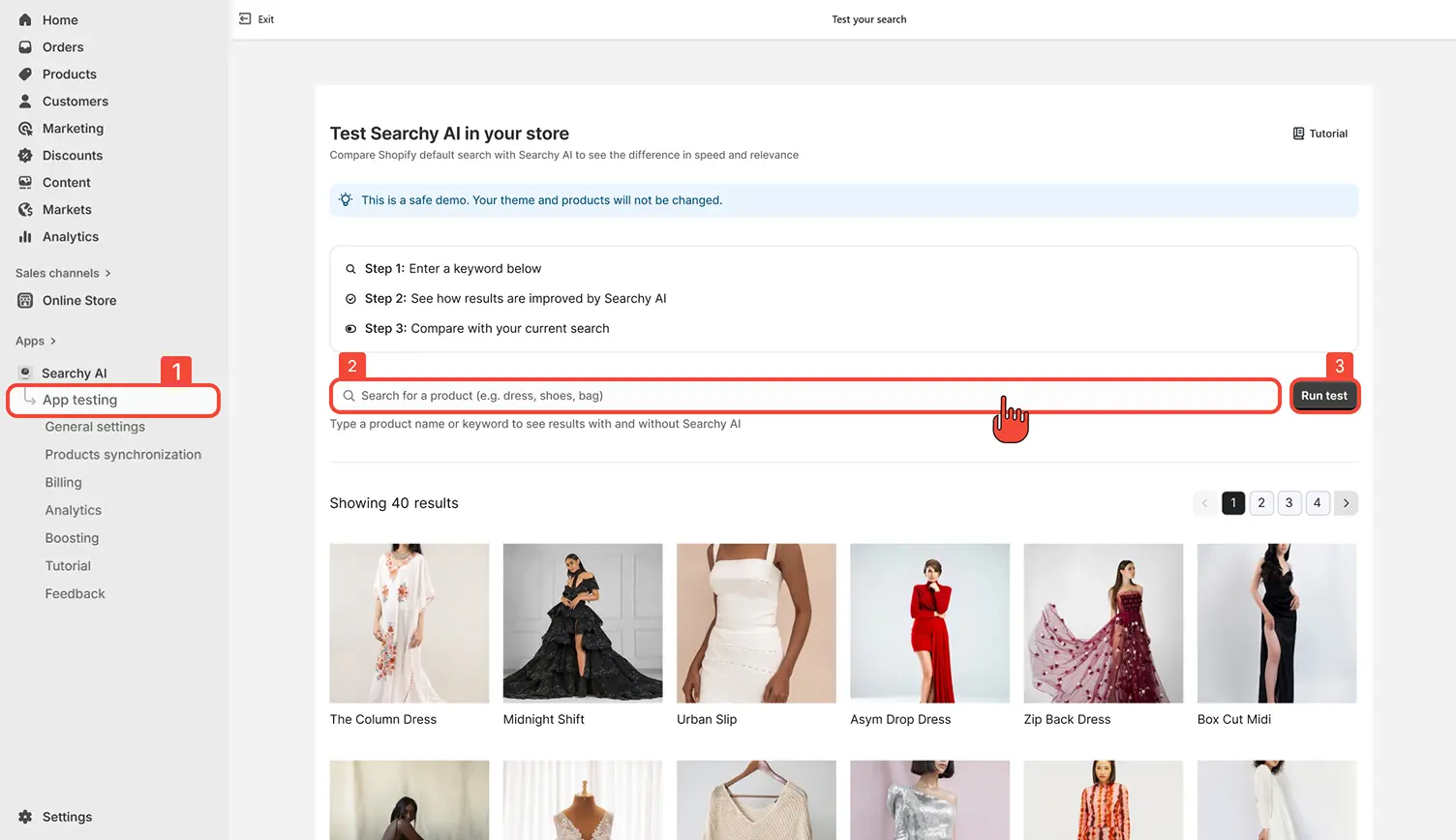 Go to "App testing" section to try search before publishing for visitors